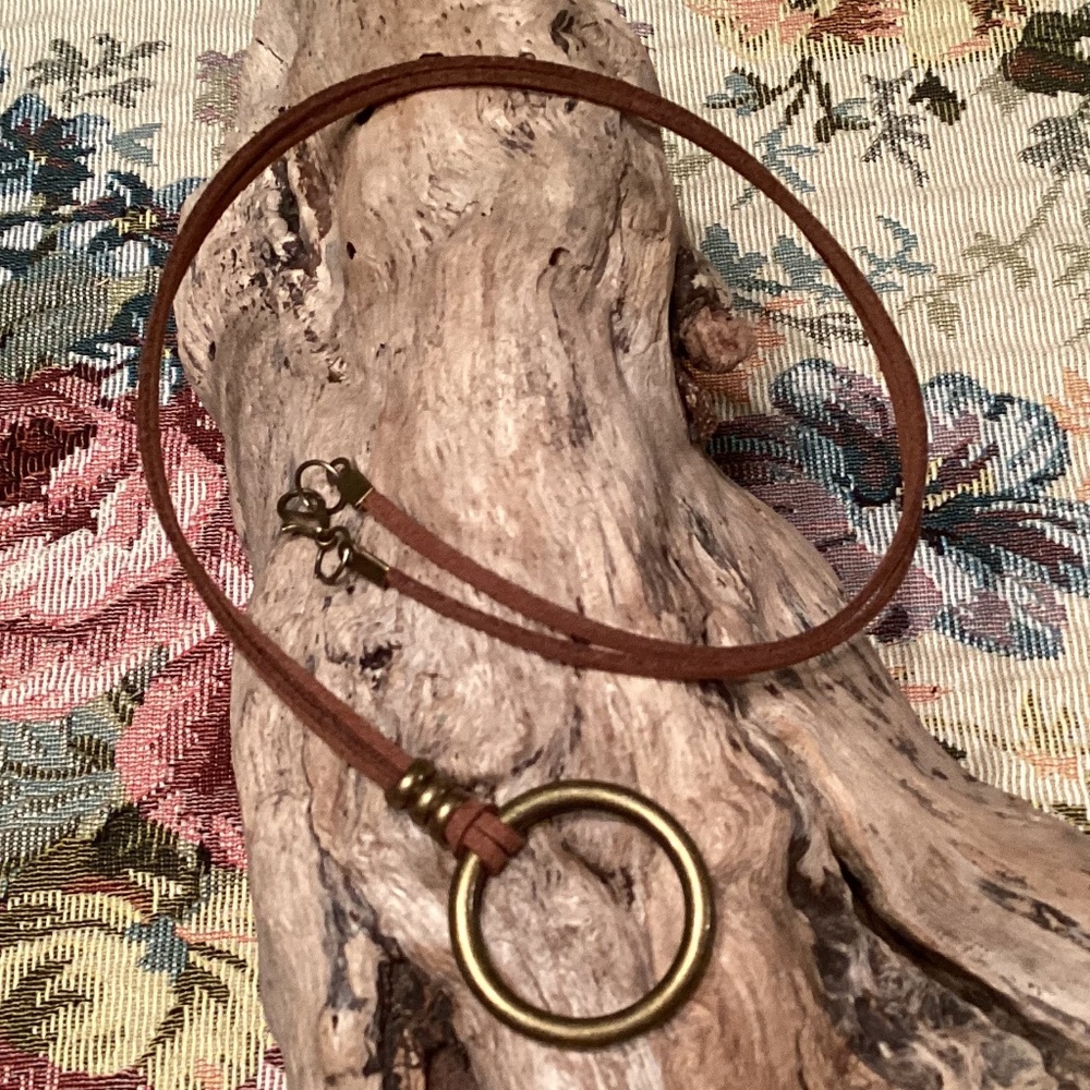 Brown Faux Suede Eyeglass Leash / Chain / Lanyard Brass O Ring